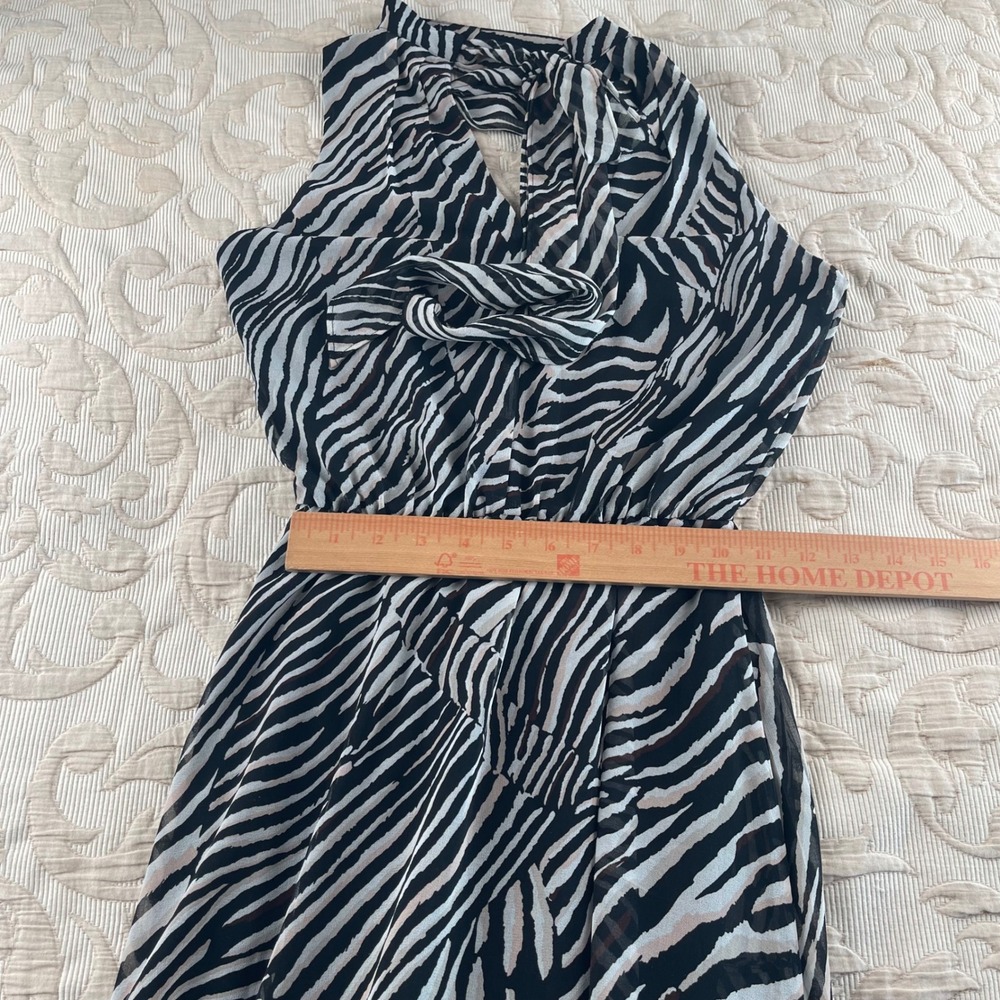 White House Black Market Zebra Print High-Low Midi Dress 00P Black White Tan - Picture 8 of 9